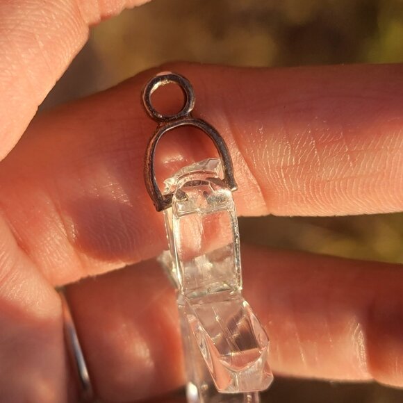 Vintage WATERFORD carved clear crystal 925 sterling silver necklace pendant - Picture 6 of 16